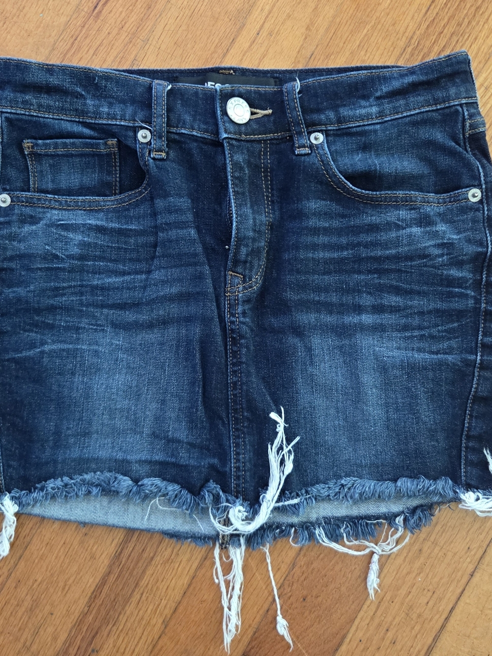Express Dark Blue Distressed Denim Skirt